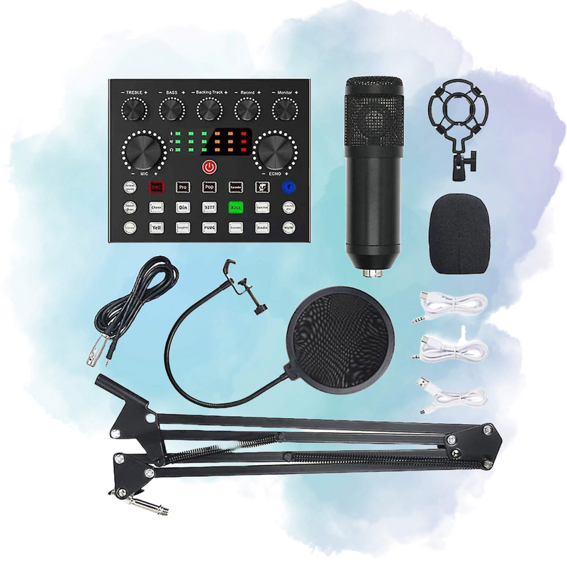 V10 BM-800 Podcast Condenser Microphone Set with Rechargeable Live Sound Card