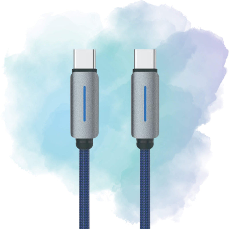Logilink USB-C to USB-C Nylon Braided Fast Charging & Data Cable with LED Light – 1m (Blue, 1-Year Warranty)