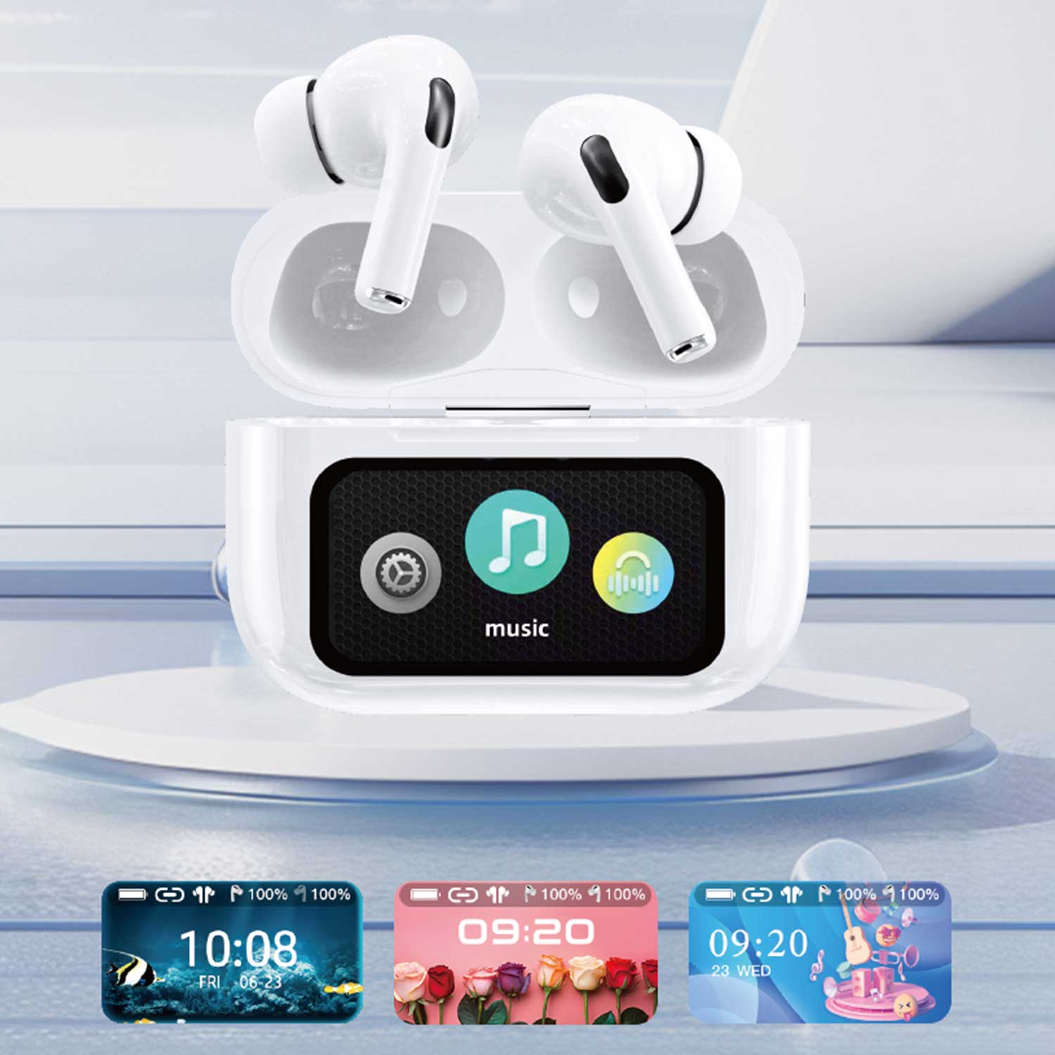 A9 Pro App ANC/ENC Wireless Earbuds BT 5.4 Touch Display – ZWSVIBE White