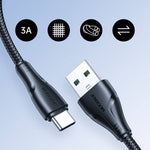 Joyroom S-A11 Surpass Series 3A USB-A to USB-C Fast Charging & Data Cable (1.2m, Black)
