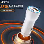 Aspor A910 38W PD + QC 3.0 Dual Port Fast Car Charger (Aluminum Metal Design)