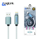 Logilink USB to Lightning Nylon Fast Charging Data Cable with LED Light – 1m, White (1 Year Warranty)