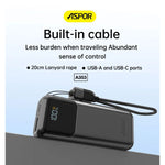 Aspor A353 10000mAh PD + QC Mini Fast Charging Power Bank with LED Display