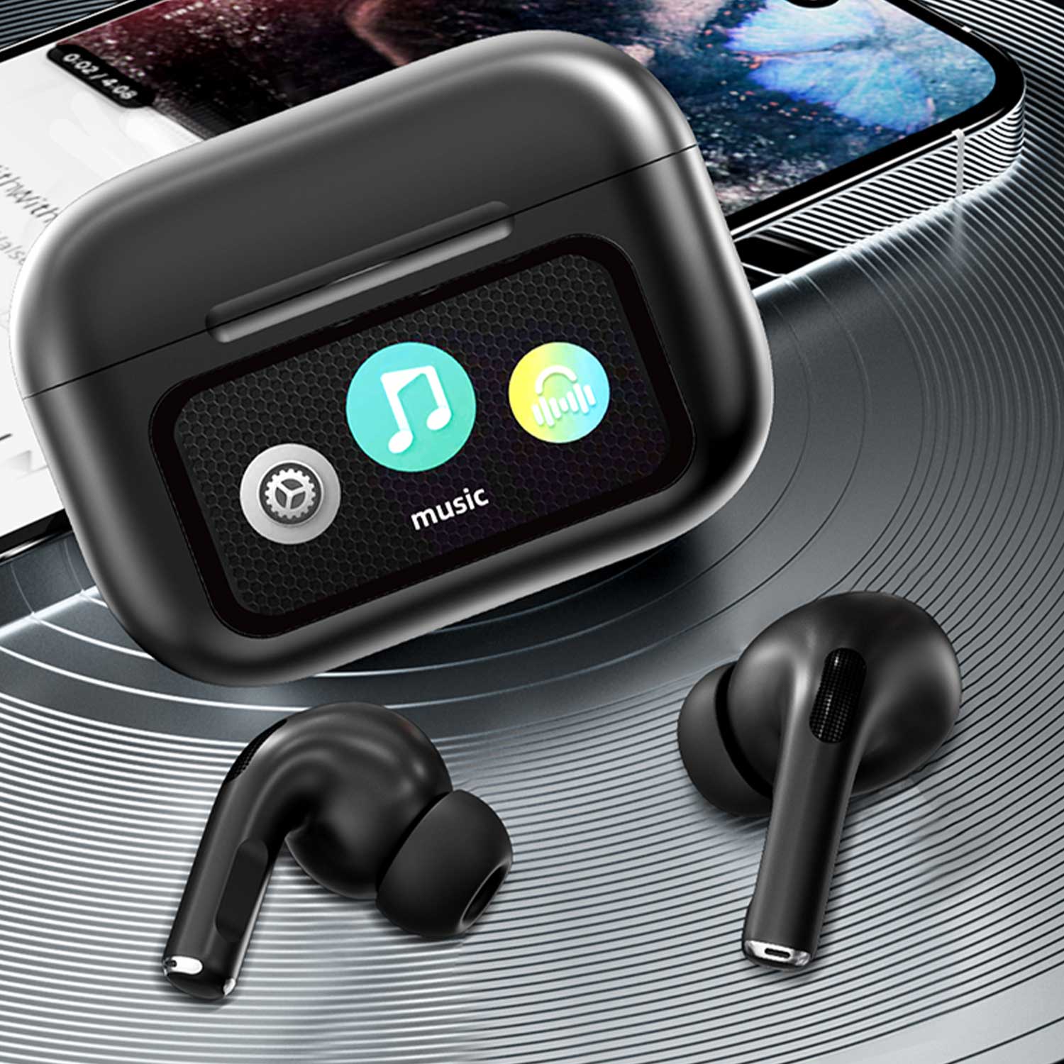 A9 Pro App ANC/ENC Wireless Earbuds BT 5.4 Touch Display – ZWSVIBE Black