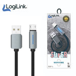 LogiLink USB to Micro Fast Charging Nylon Braided Data Cable with LED Light, 1m (1-Year Warranty)
