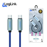 Logilink USB-C to USB-C Nylon Braided Fast Charging & Data Cable with LED Light – 1m (Blue, 1-Year Warranty)