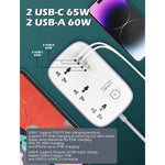 LDNIO SC3416 65W GaN Fast Charging Power Extension 3250W 3 Sockets 2 USB-C + 2 USB-A