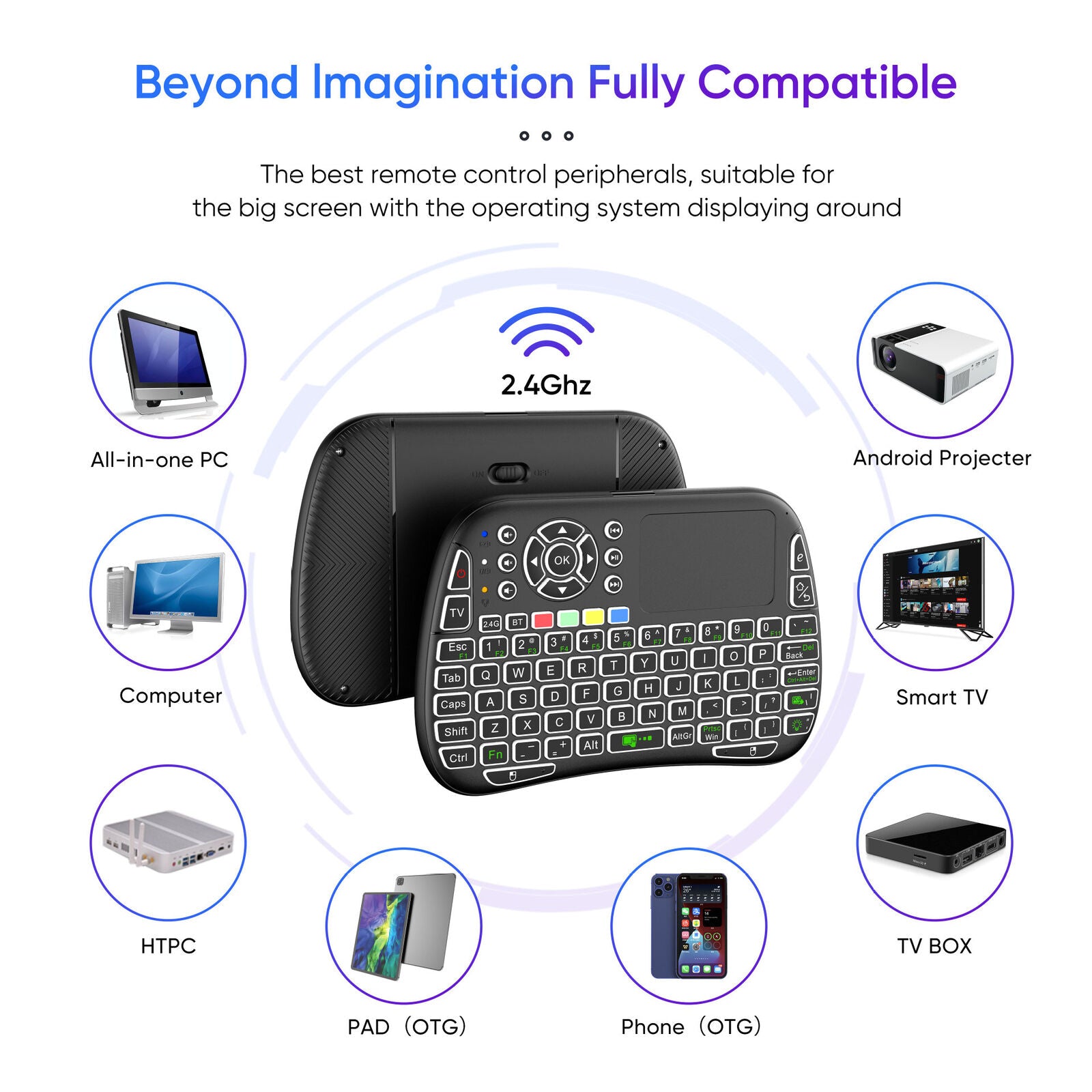 M9 Bluetooth Mini Wireless Keyboard 2.4G Air Mouse Remote Touchpad – 7 Color Backlit