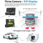 WDR 3 Lens Dash Cam Full HD 1080P Car DVR with 170° Wide Angle, Night Vision & G-Sensor
