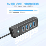 ORICO PW4U 4-Port USB 3.0 Hub 5Gbps High-Speed Data Transfer
