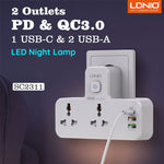 LDNIO SC2311 20W PD Fast Charging Power Extension Touch Night Lamp 2 Sockets 1 USB-C + 2 USB-A