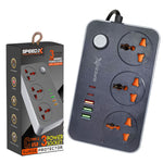 Speed-X 603PU Universal Travel Power Extension 3 Sockets 3 USB + 2 Type-C 2M