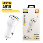 Aspor A910 38W PD + QC 3.0 Dual Port Fast Car Charger (Aluminum Metal Design)