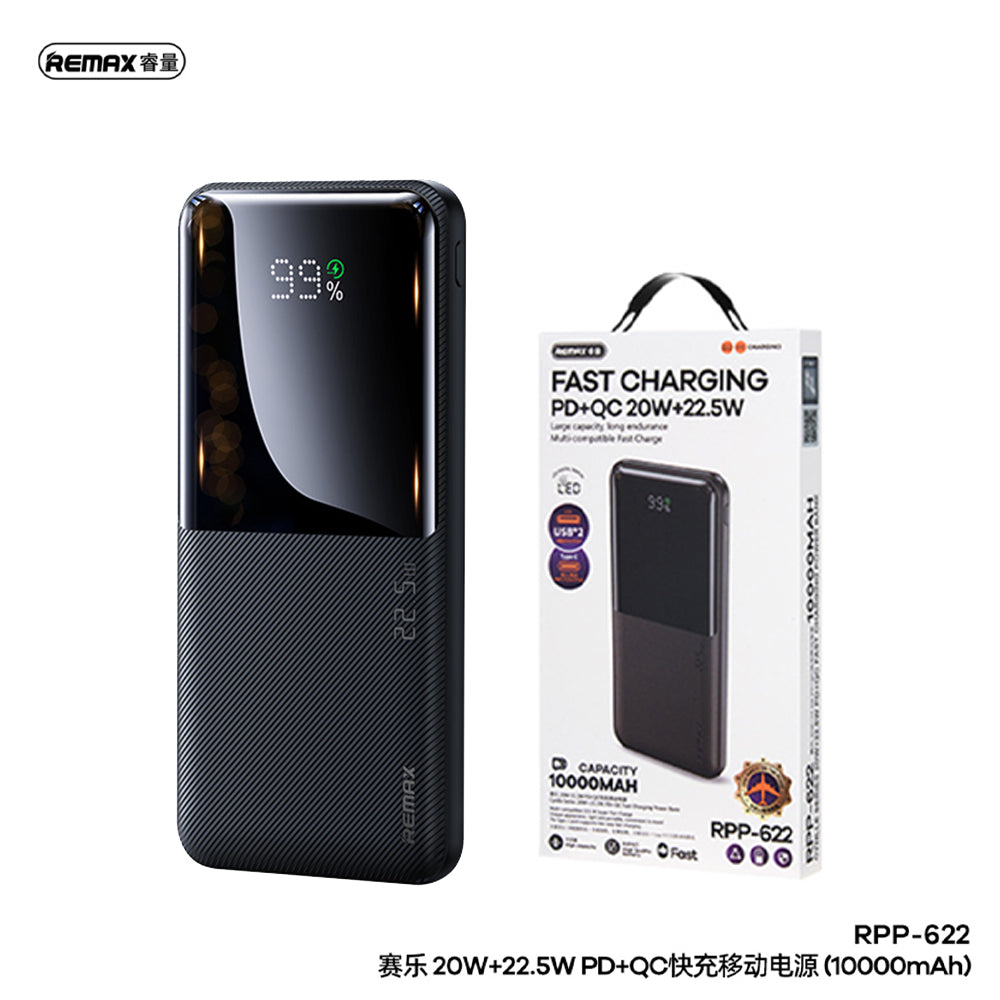 Remax RPP-622 10000mAh 22.5W + 20W PD/QC Fast Charging Power Bank (Black)