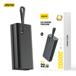 Aspor A337 30000mAh 22.5W PD Fast Charging Power Bank with LCD Display Black