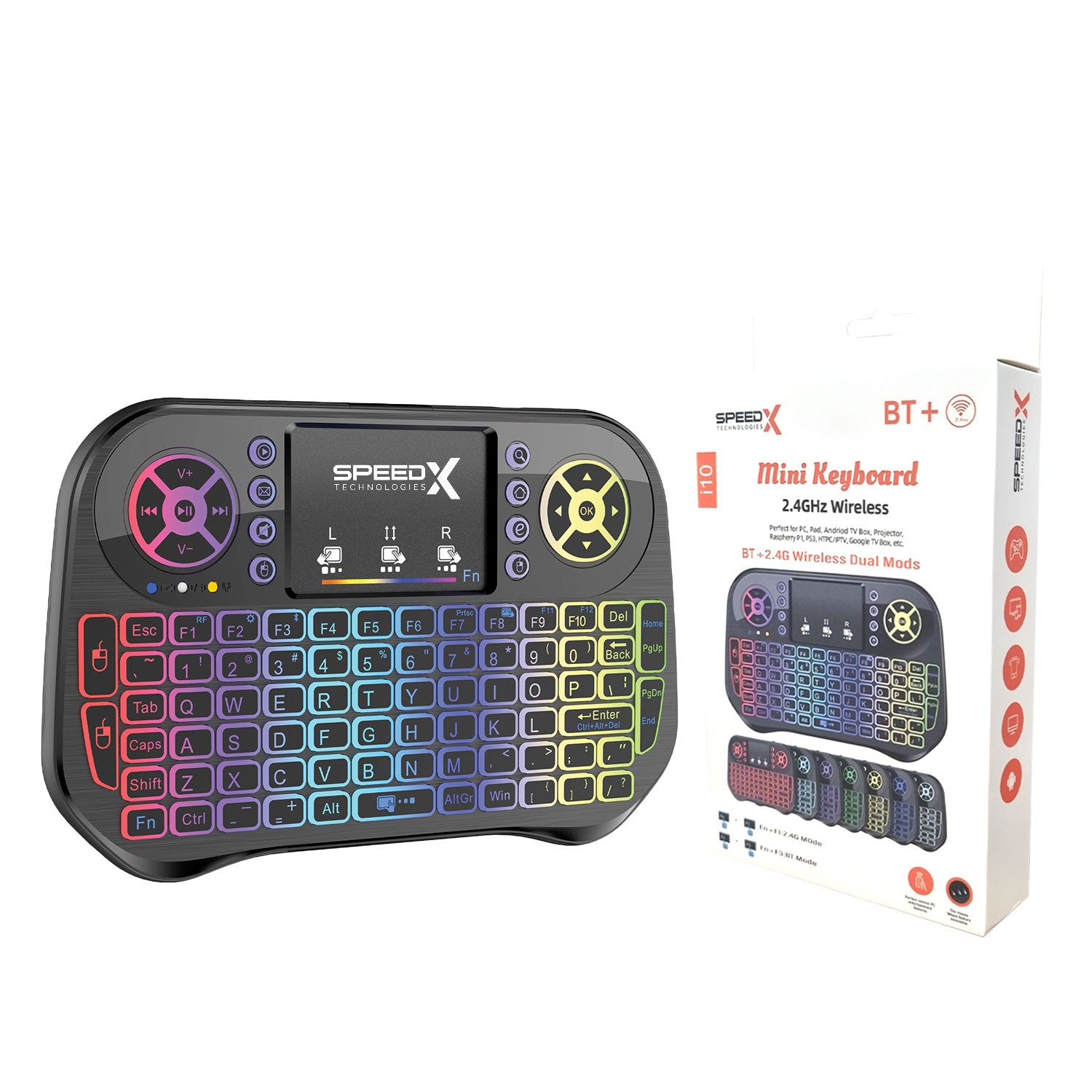SpeedX I10 Mini Wireless + Bluetooth Touchpad (7-Color Backlit)