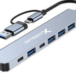 Speed-X SP-TC701 7 Port 2-in-1 USB 3.0 & Type-C Aluminum Alloy Hub