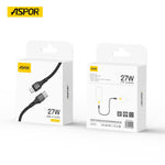 Aspor AC-20 27W Type-C to Lightning Fast Charging Nylon Braided Data Cable (1.2M)