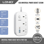 LDNIO SC6 45W GaN Fast Charging Power Extension 3250W 3 Sockets 2 USB-A + 2 USB-C 2M