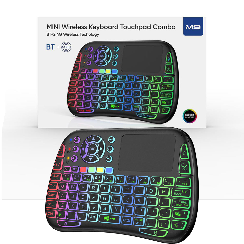 M9 Bluetooth Mini Wireless Keyboard 2.4G Air Mouse Remote Touchpad – 7 Color Backlit