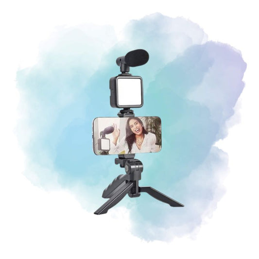 AY-49 Video Making Kit Vlogging Tripod with Microphone & LED Light