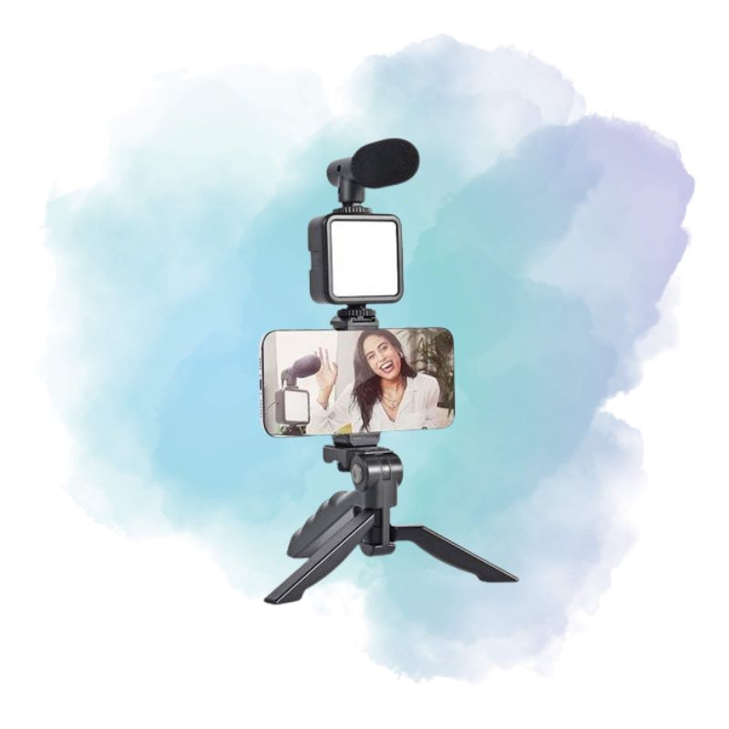AY-49 Video Making Kit Vlogging Tripod with Microphone & LED Light