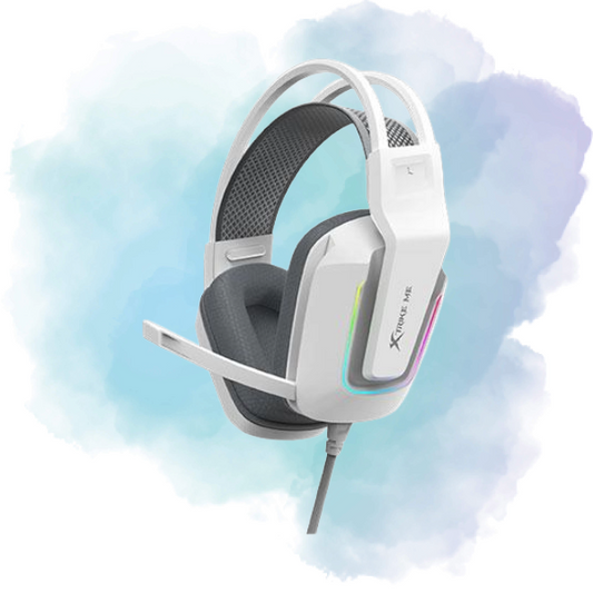 Xtrike Me GH-712 RGB Gaming Headset with 50mm Drivers, Noise Reduction Mic & LED Lighting – 3.5mm + USB Wired Gaming Headphone (White)