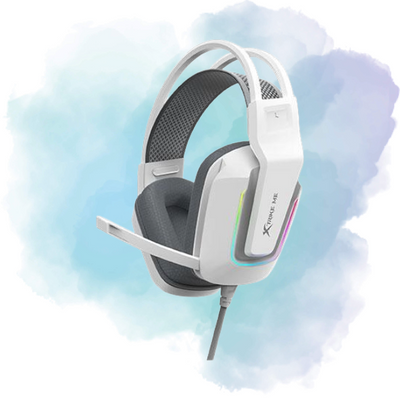 Xtrike Me GH-712 RGB Gaming Headset with 50mm Drivers, Noise Reduction Mic & LED Lighting – 3.5mm + USB Wired Gaming Headphone (White)