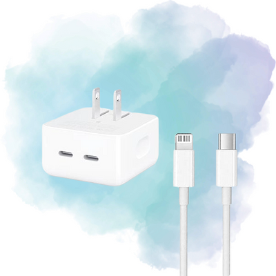 iPhone 14 Pro 50W USB-C + USB-C Power Adapter (US 2-Pin) with USB-C to Lightning Cable