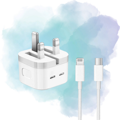 iPhone 14 Pro 50W Dual USB-C Power Adapter UK 3 Pin with USB-C to Lightning Cable