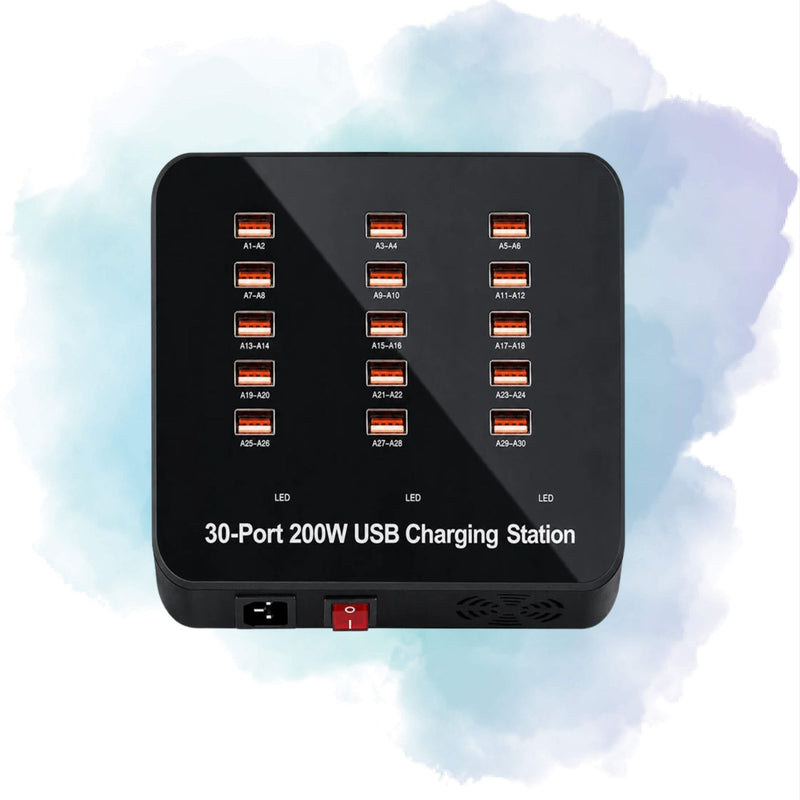 30-Port 200W USB Fast Charging Station – Multi-Device Smart Charger