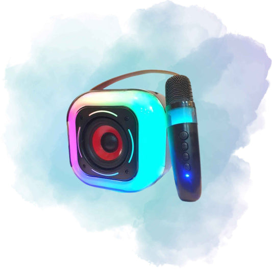 K12 Mini Wireless Bluetooth Karaoke Speaker with Microphone, Voice Changer & LED Lights