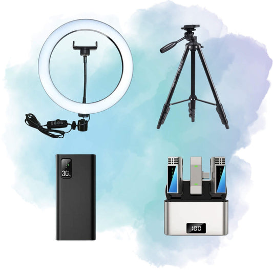 Content Creator Pro Bundle – Jmary MW-15 Mic, Power Bank, Tripod & Ring Light