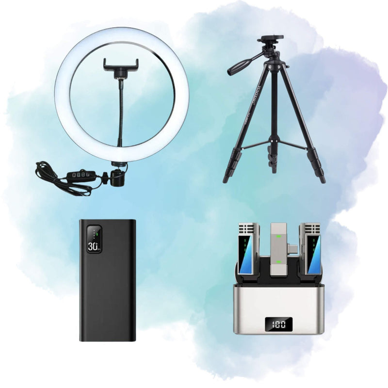 Content Creator Pro Bundle – Jmary MW-15 Mic, Power Bank, Tripod & Ring Light