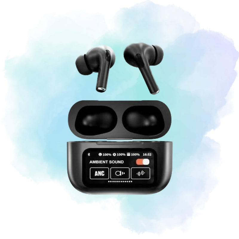 A9 Pro Smart Screen Airpods - Active Noise Cancellation (ANC/ENC) Bluetooth 5.4 Earbuds - Black