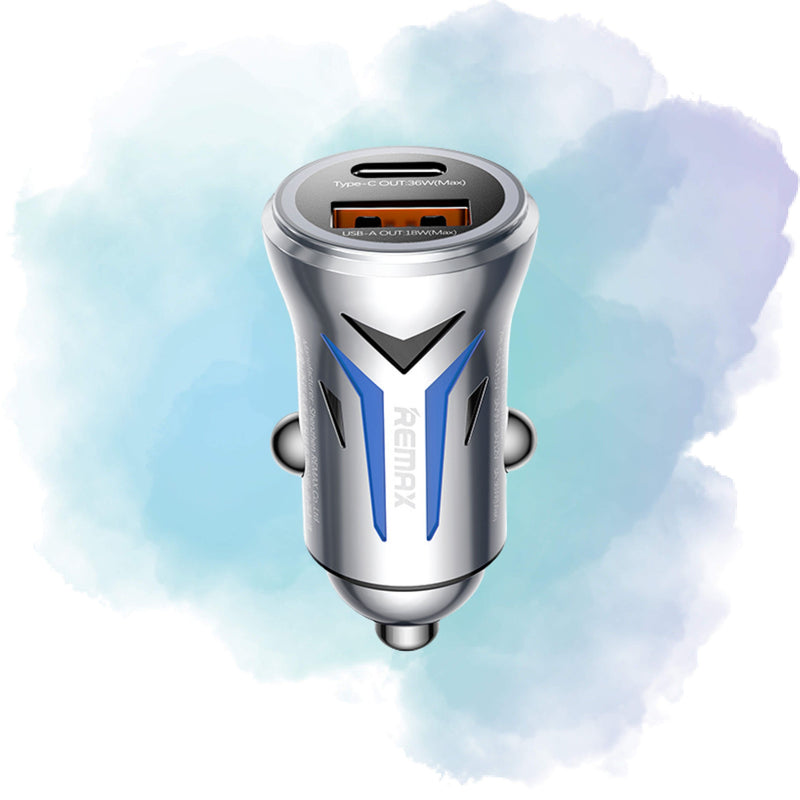 Remax CC06 36W Dual-Port Zinc Alloy Fast Car Charger with LED Light (PD + QC Fast Charging)