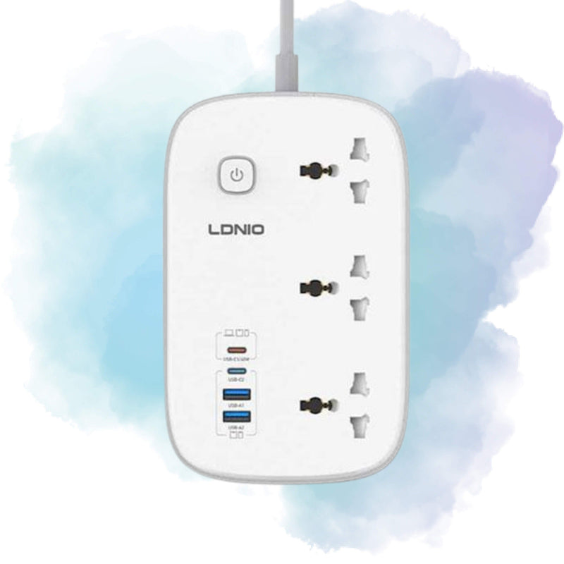 LDNIO SC6 45W GaN Fast Charging Power Extension 3250W 3 Sockets 2 USB-A + 2 USB-C 2M