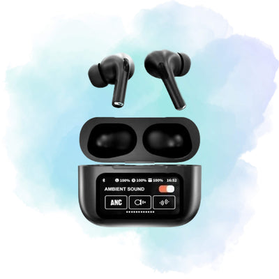 A9 Pro Smart Screen Airpods - Active Noise Cancellation (ANC/ENC) Bluetooth 5.4 Earbuds - Black