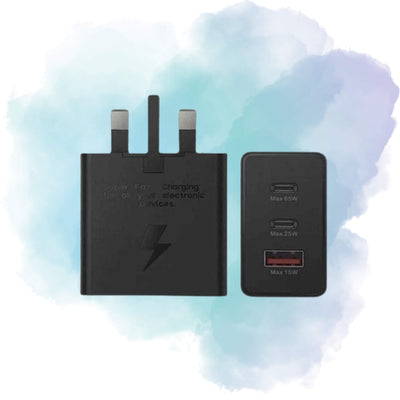 Samsung 65W UK Pin PD Power Adapter Trio (2 × USB-C + 1 × USB-A)