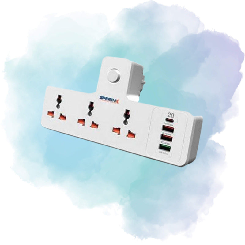 Speed-X 304PUC Premium Portable Power Strip 3 Sockets 3 USB + 1 Type-C