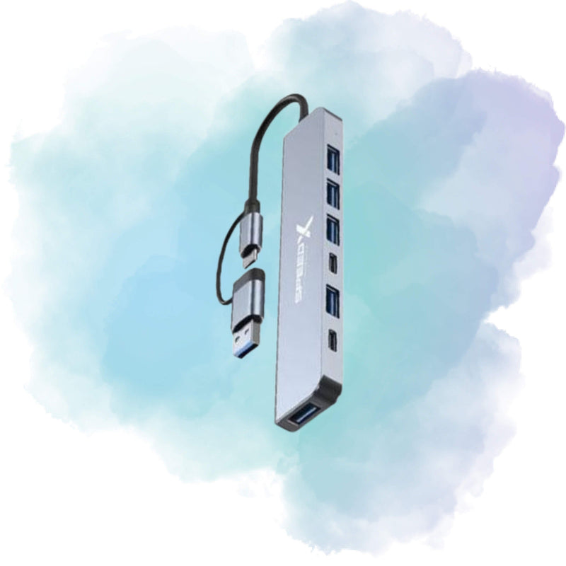 Speed-X SP-TC701 7 Port 2-in-1 USB 3.0 & Type-C Aluminum Alloy Hub