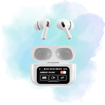 A9 Pro Smart Screen Airpods - Active Noise Cancellation (ANC/ENC) Bluetooth 5.4 Earbuds - White