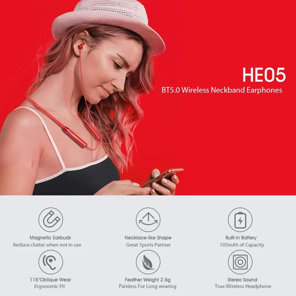 LENOVO HE05 Wireless Neckband Headphones (Original) – Bluetooth 5.0 Sports Earphones